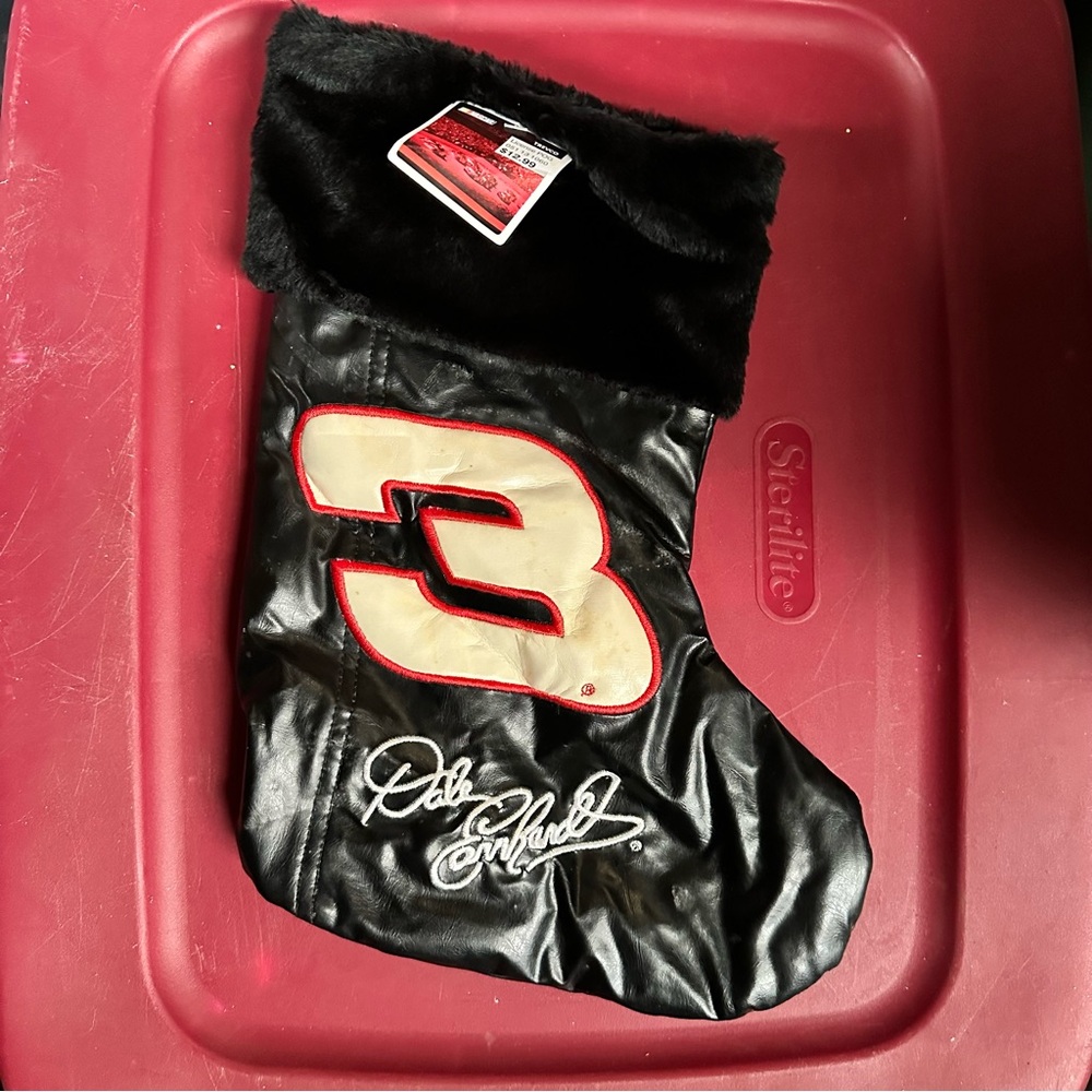 Vintage NASCAR Racing Dale Earnhardt 3 Christmas Stocking Faux Leather Black New